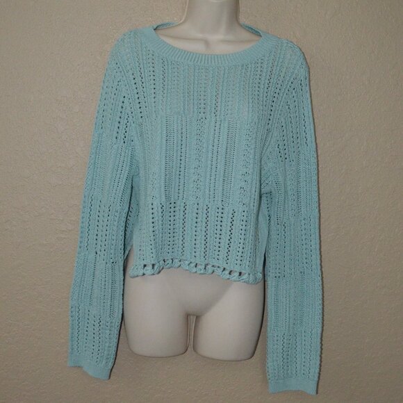NWOT Sz S Jonathan Simkhai Mint Green Cropped Long Sleeve Sweater - Picture 1 of 6
